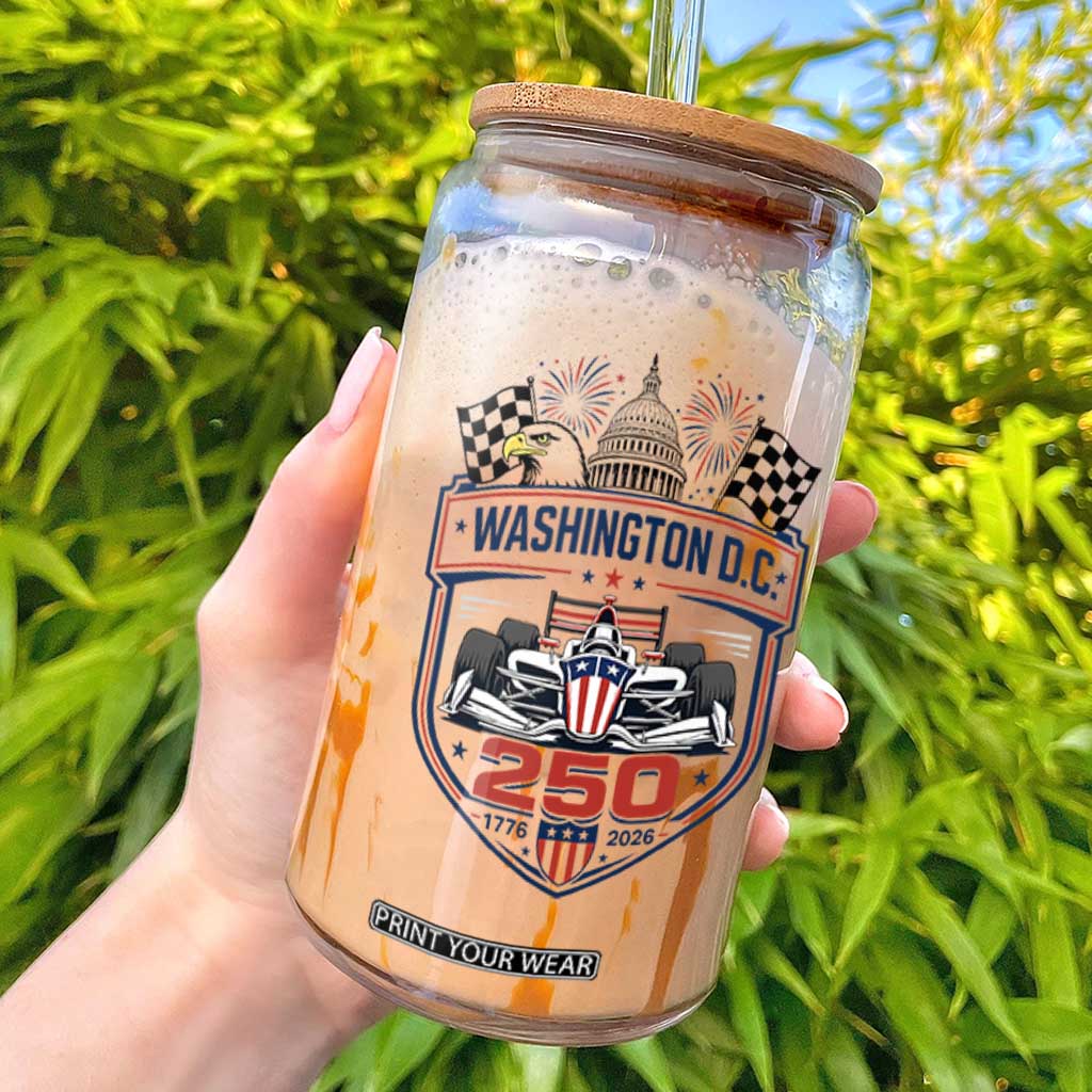Washington DC 250th Anniversary American Racing Car Glass Can Patriotic 1776 2026 Semiquincentennial