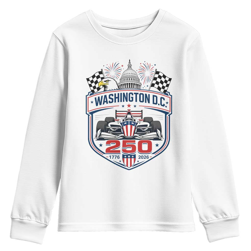 Washington DC 250th Anniversary American Racing Car Youth Sweatshirt Patriotic 1776 2026 Semiquincentennial