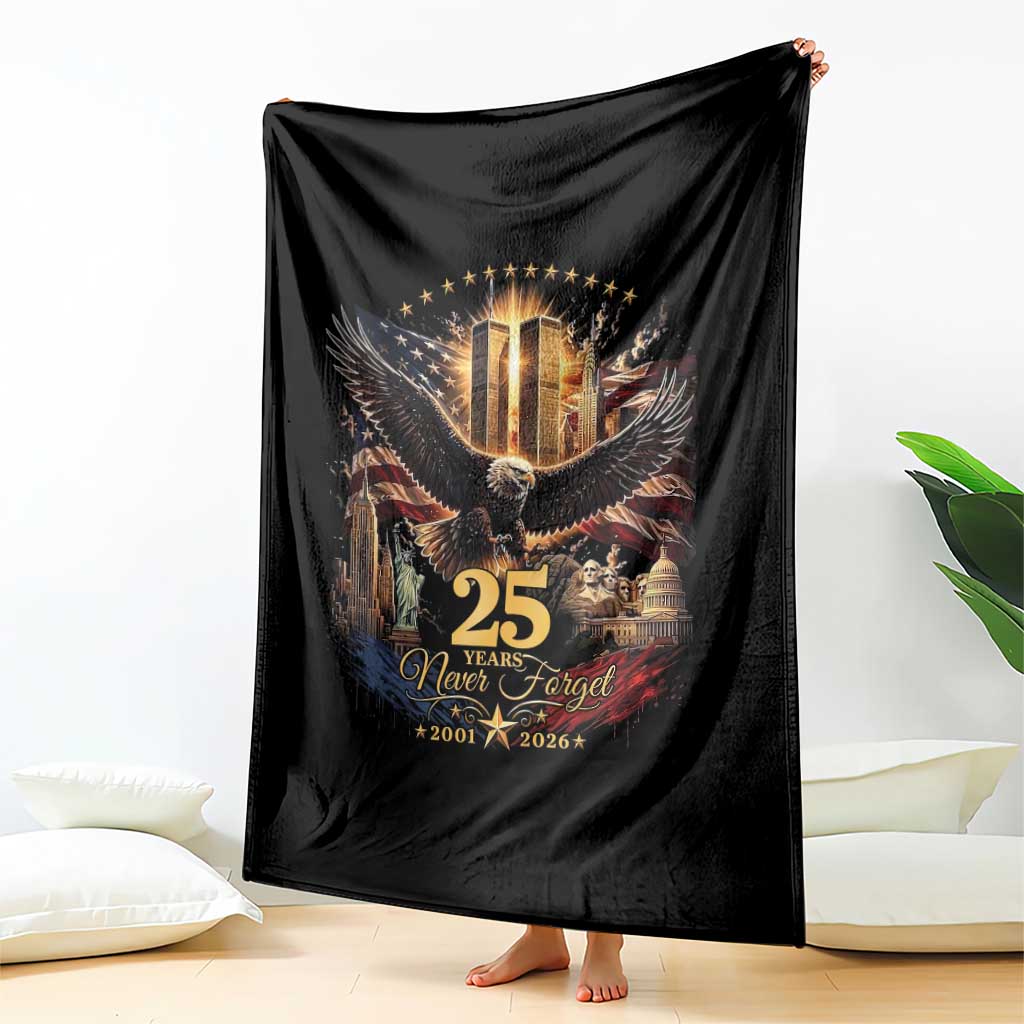 Patriotic American Eagle 9 11 Memorial 25th Anniversary Throw Blanket 25 Years 2021 2026 Never Forget