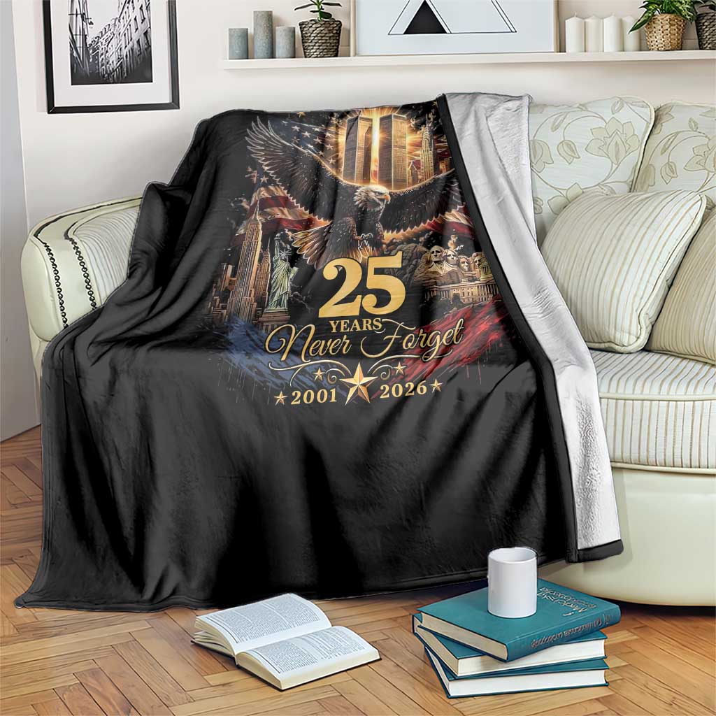Patriotic American Eagle 9 11 Memorial 25th Anniversary Throw Blanket 25 Years 2021 2026 Never Forget
