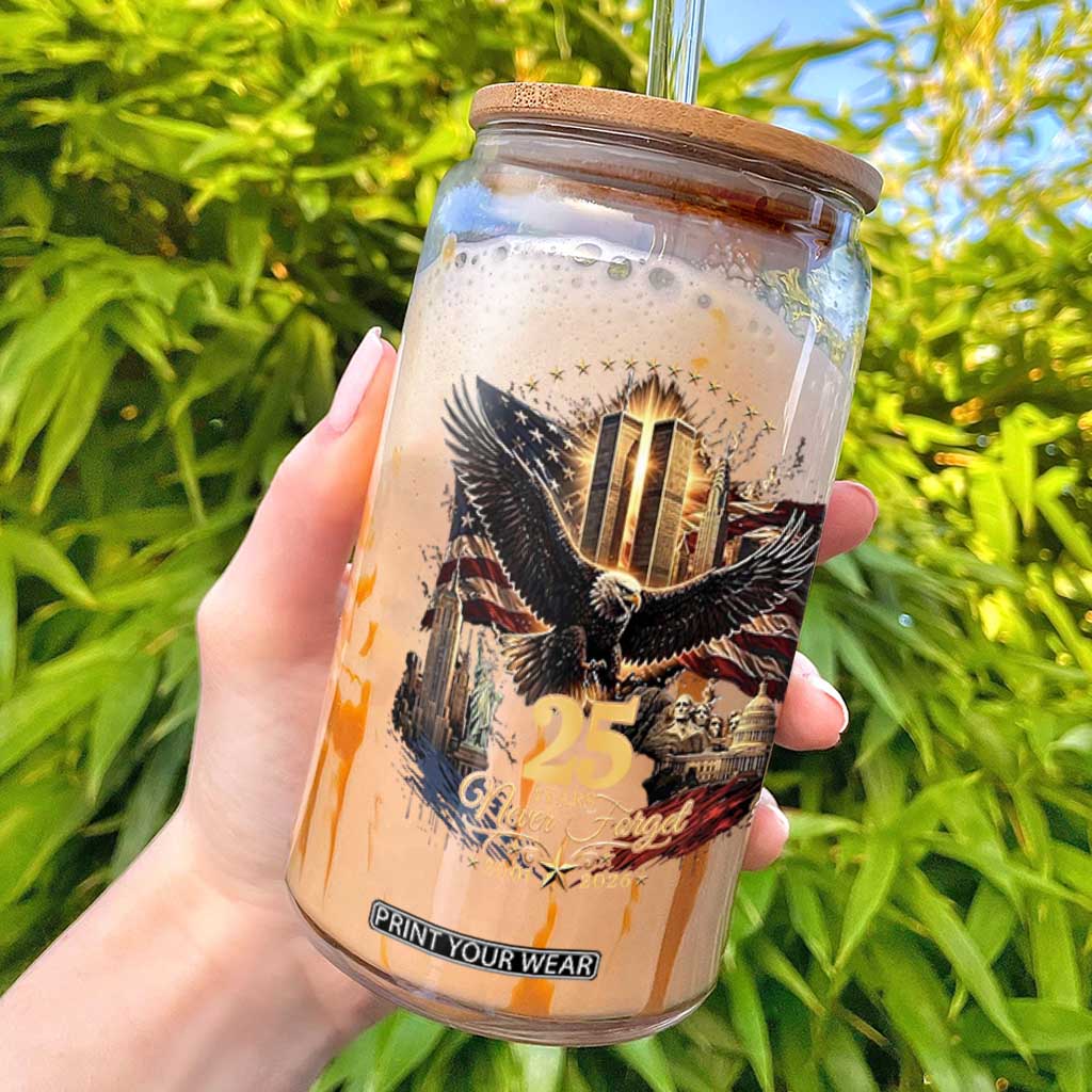 Patriotic American Eagle 9 11 Memorial 25th Anniversary Glass Can 25 Years 2021 2026 Never Forget