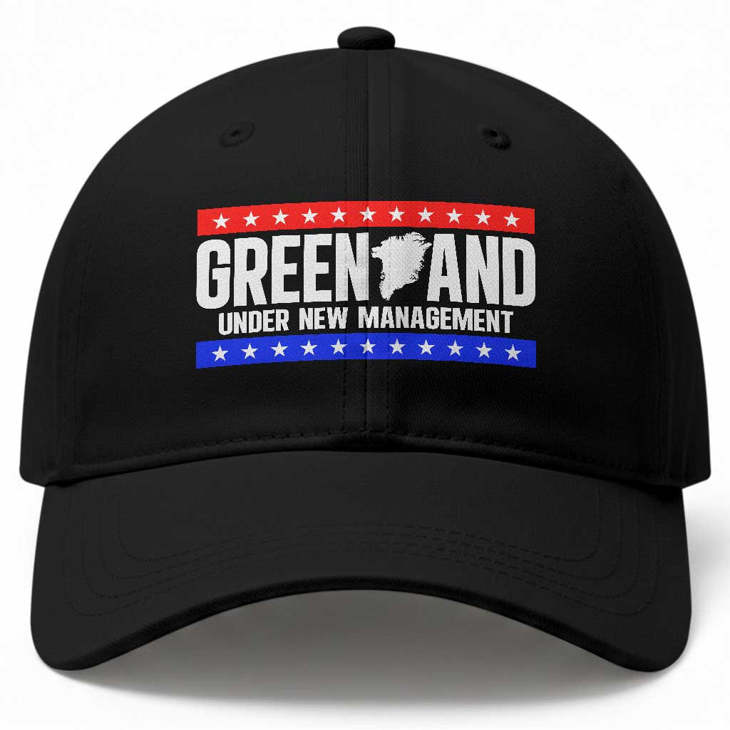 Greenland Under New Management Map Graphic Baseball Cap Funny Geographical Humor Patriotic Red White and Blue