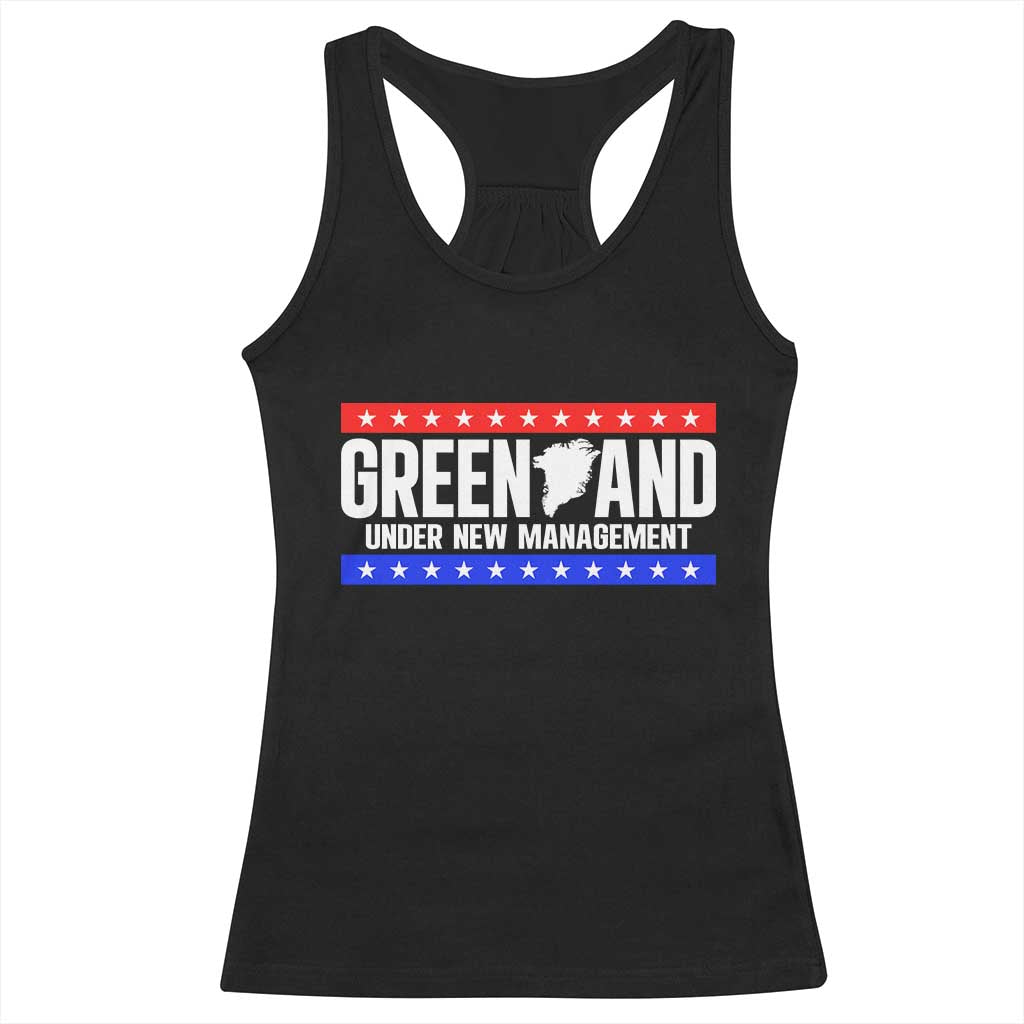 Greenland Under New Management Map Graphic Racerback Tank Top Funny Geographical Humor Patriotic Red White and Blue