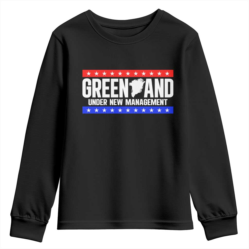 Greenland Under New Management Map Graphic Youth Sweatshirt Funny Geographical Humor Patriotic Red White and Blue