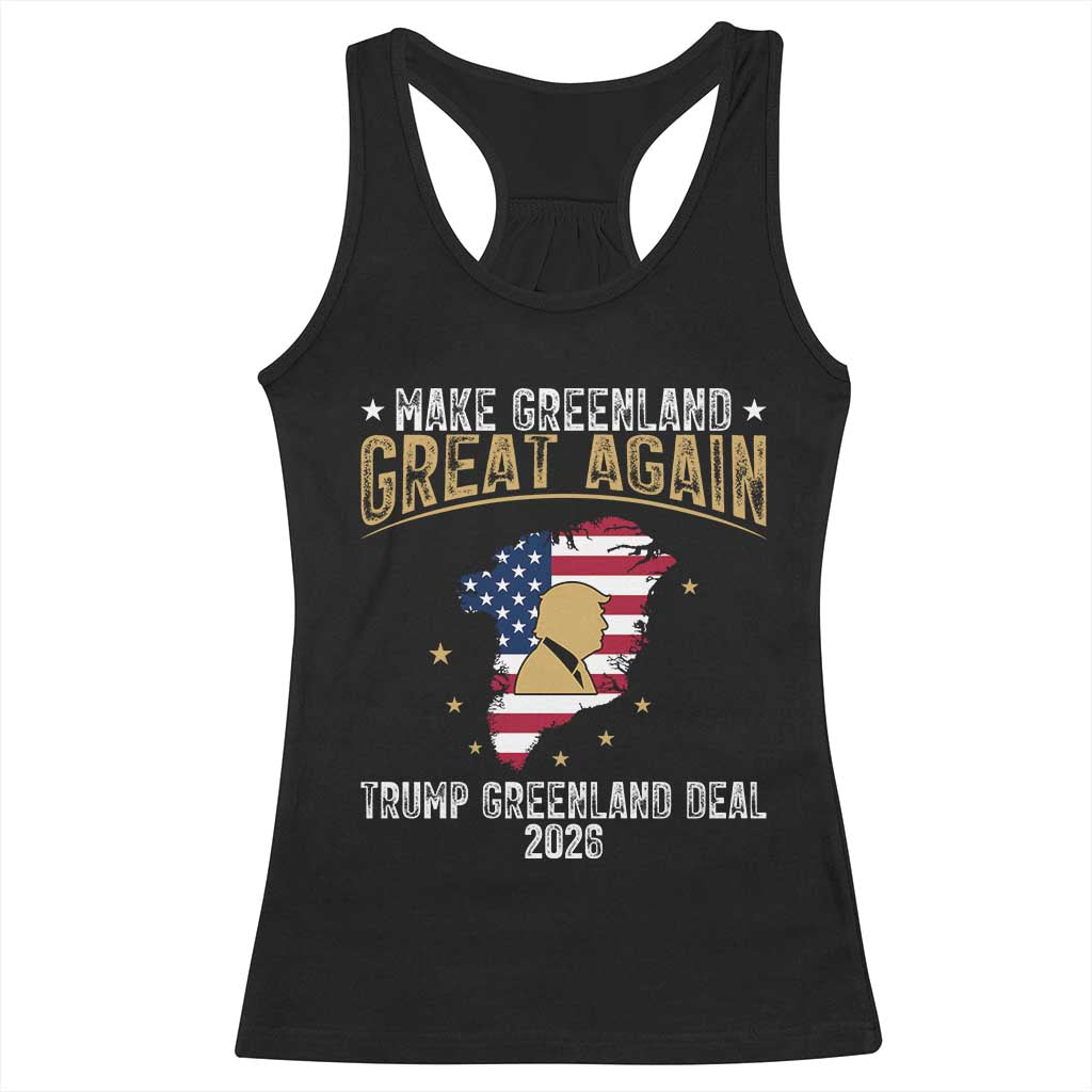 Make Greenland Great Again Patriotic USA Flag Map Racerback Tank Top Funny Geographical Humor