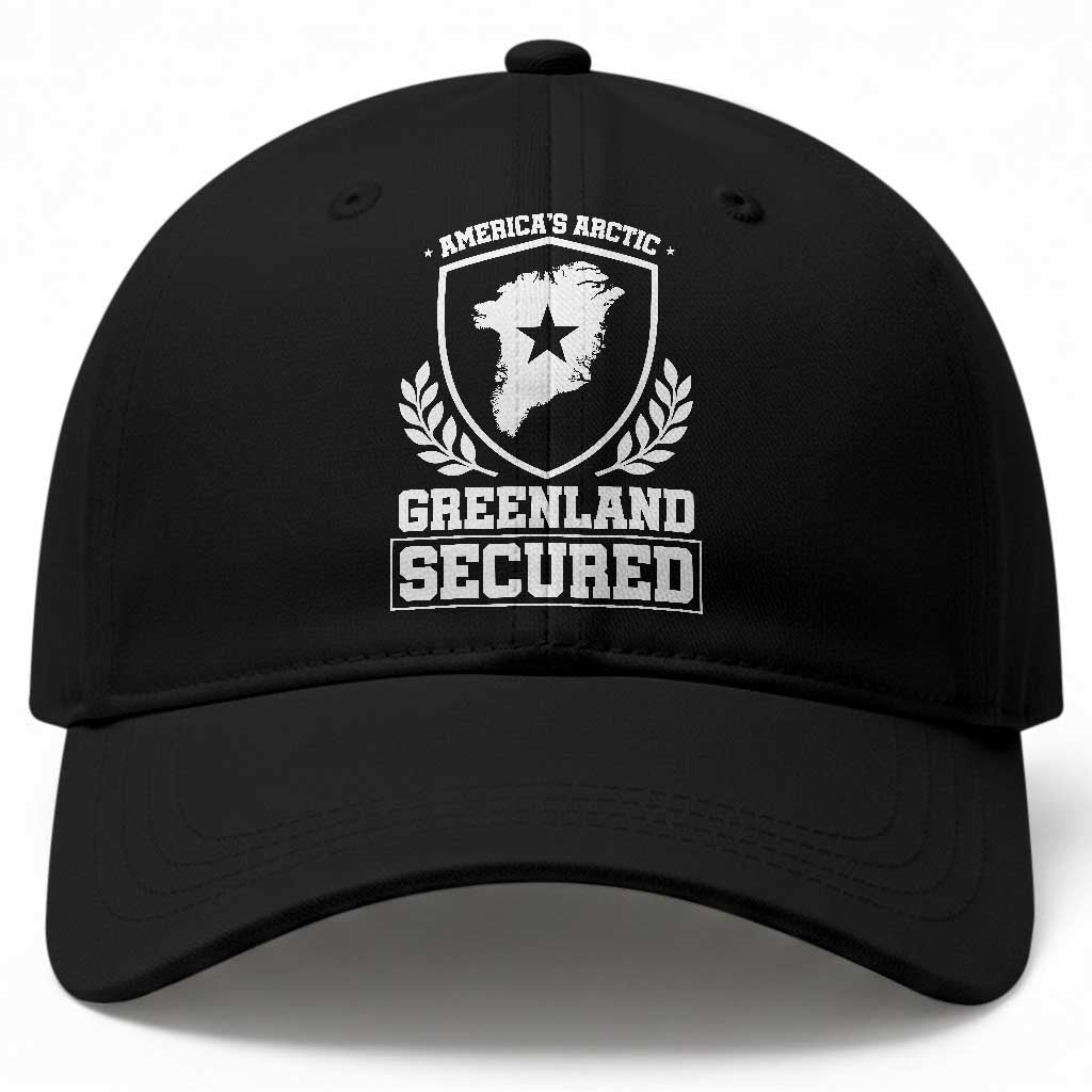 Americas Arctic Greenland Secured Shield Crest Graphic Baseball Cap Patriotic Satire Geographical Humor