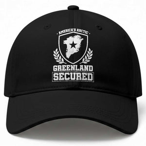 Americas Arctic Greenland Secured Shield Crest Graphic Baseball Cap Patriotic Satire Geographical Humor