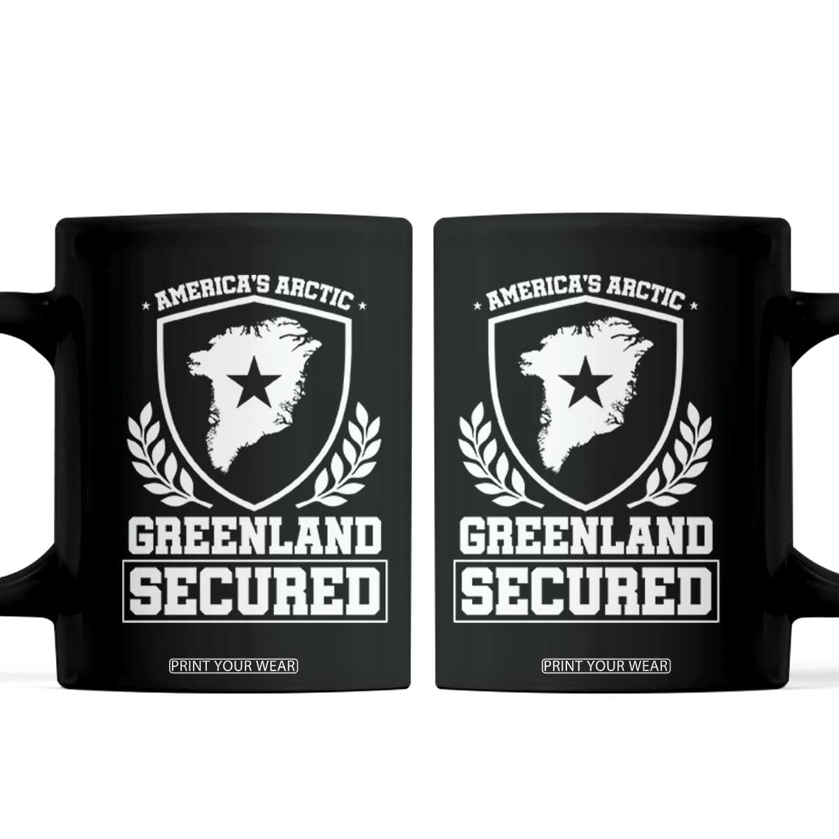 Americas Arctic Greenland Secured Shield Crest Graphic Coffee Mug Patriotic Satire Geographical Humor