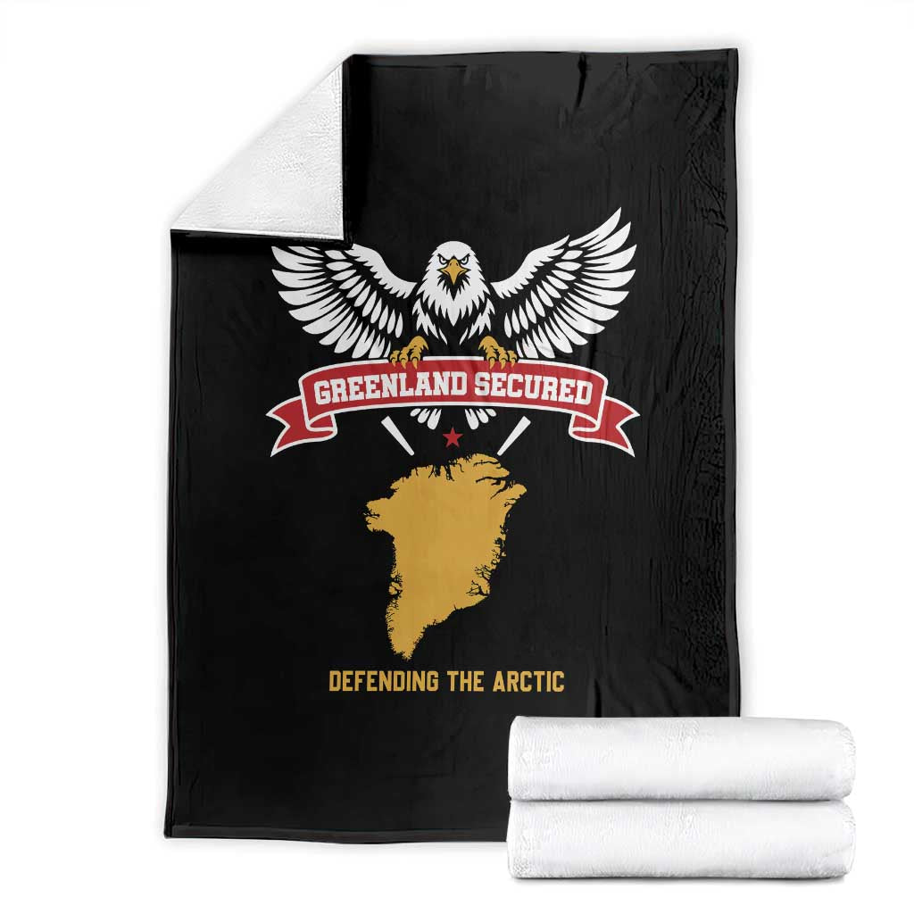 Greenland Secured Defending The Arctic Bald Eagle Graphic Throw Blanket Patriotic Military Style Satire Geographical Humor
