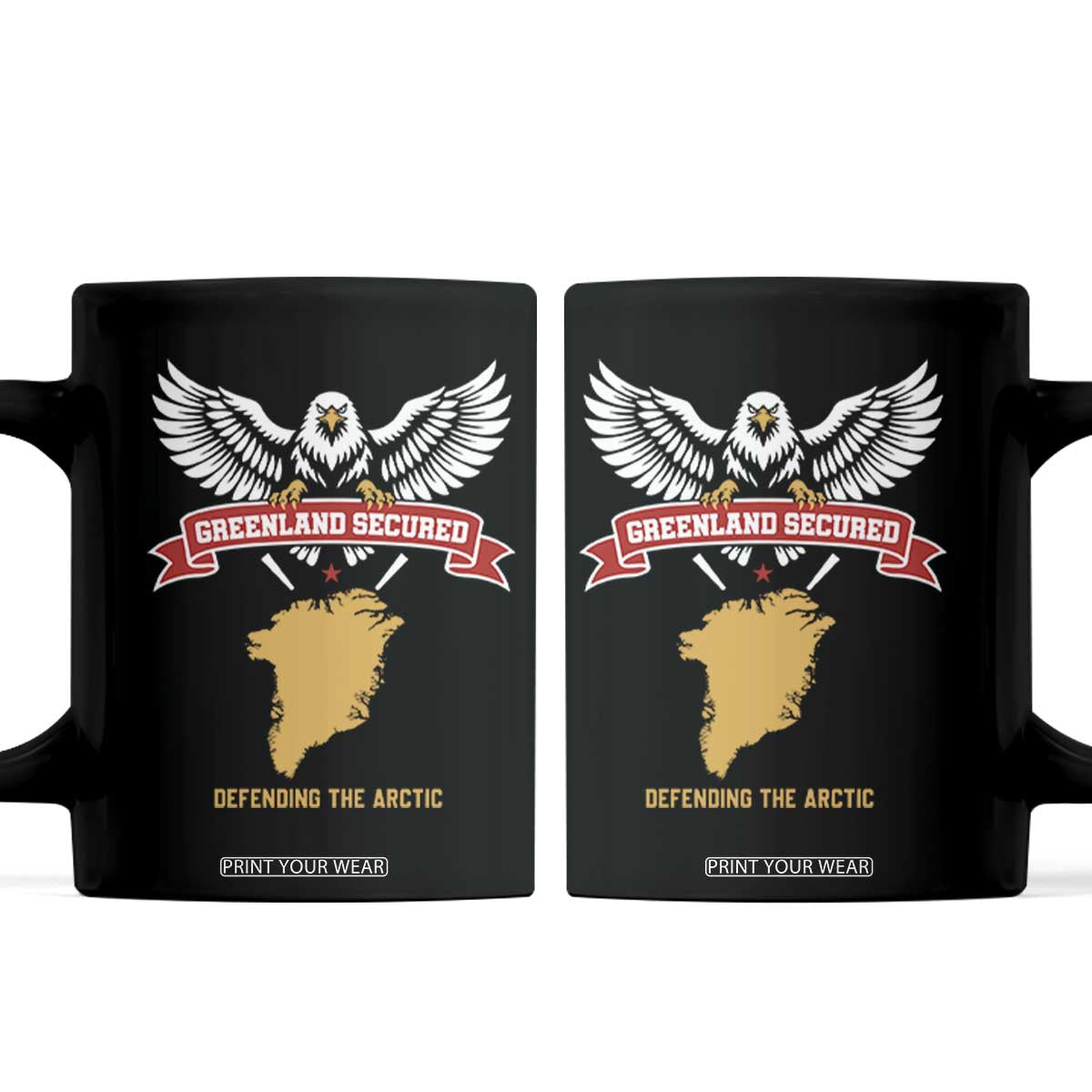 Greenland Secured Defending The Arctic Bald Eagle Graphic Coffee Mug Patriotic Military Style Satire Geographical Humor