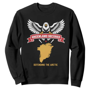 Greenland Secured Defending The Arctic Bald Eagle Graphic Sweatshirt Patriotic Military Style Satire Geographical Humor
