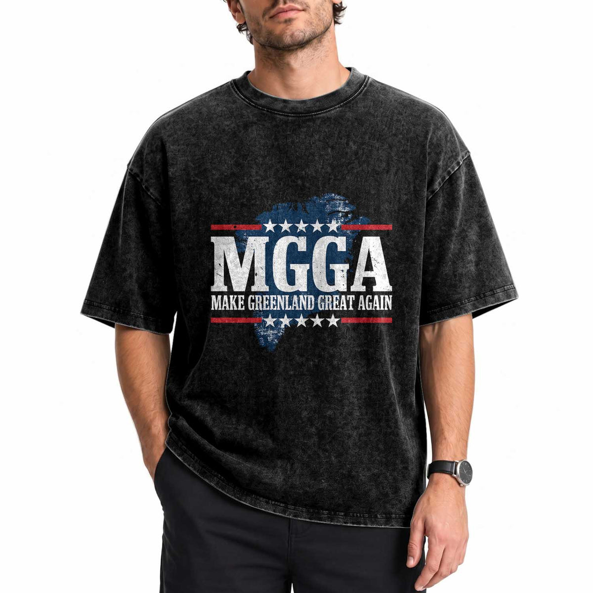 MGGA Make Greenland Great Again Map Graphic Washed Cotton T-Shirt