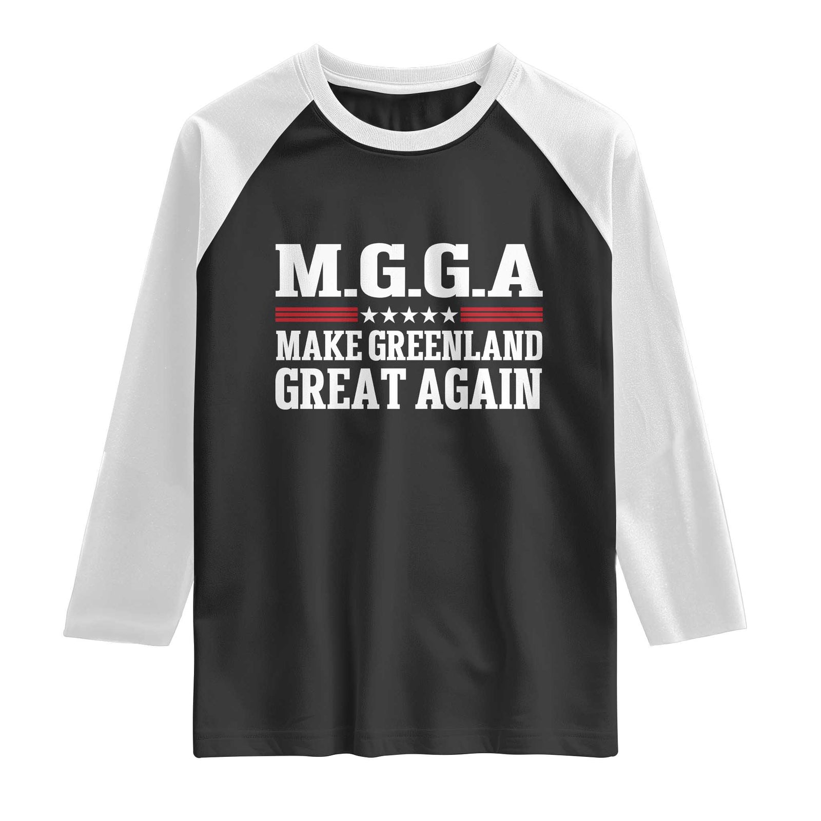 MGGA Make Greenland Great Again Raglan Shirt Patriotic Red White Stars Geographical 2026 Parody