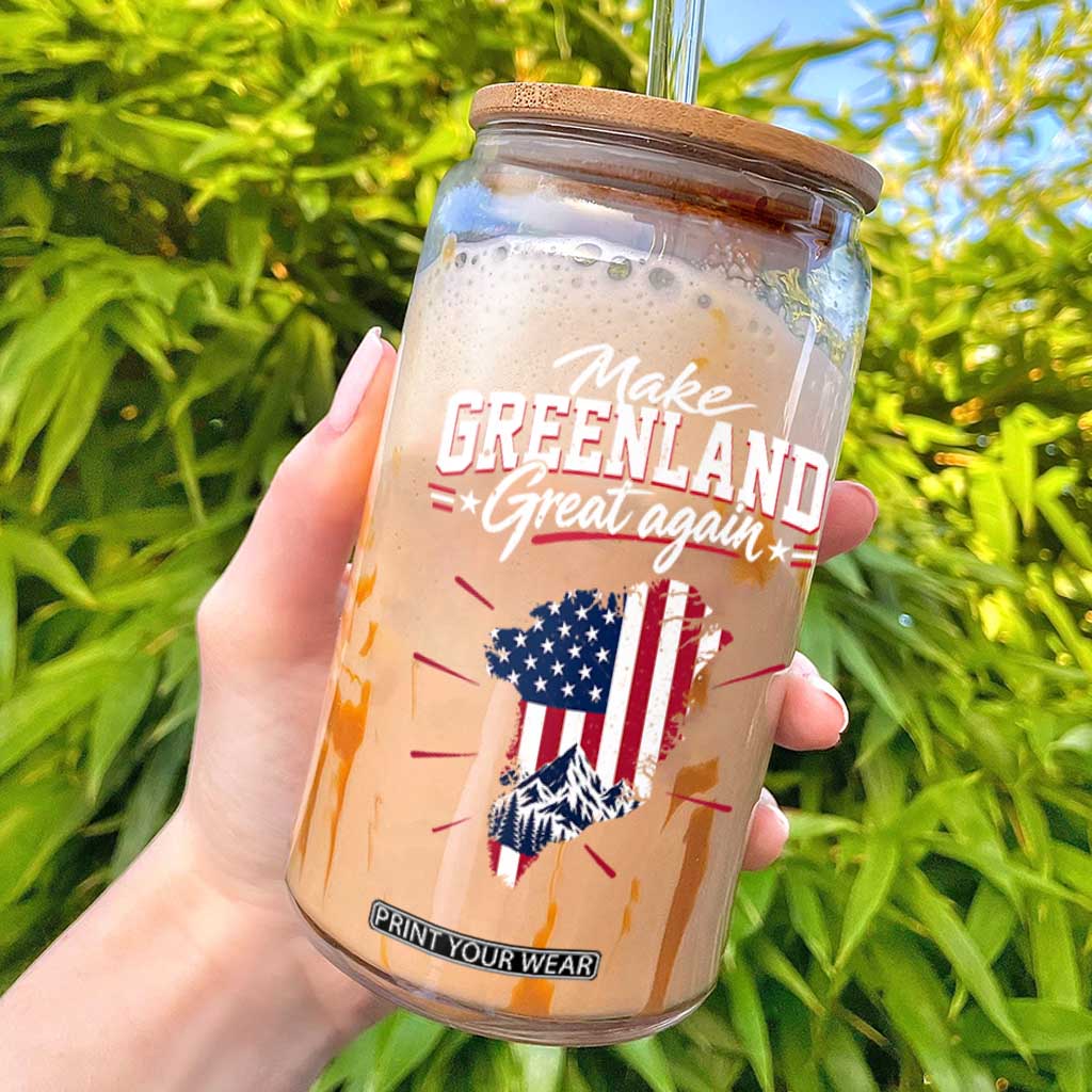 Make Greenland Great Again MGGA Map USA Flag Glass Can Patriotic Mountain Landscape Country Graphic