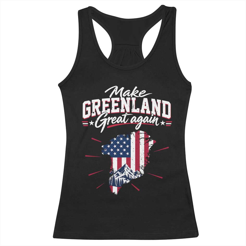 Make Greenland Great Again MGGA Map USA Flag Racerback Tank Top Patriotic Mountain Landscape Country Graphic