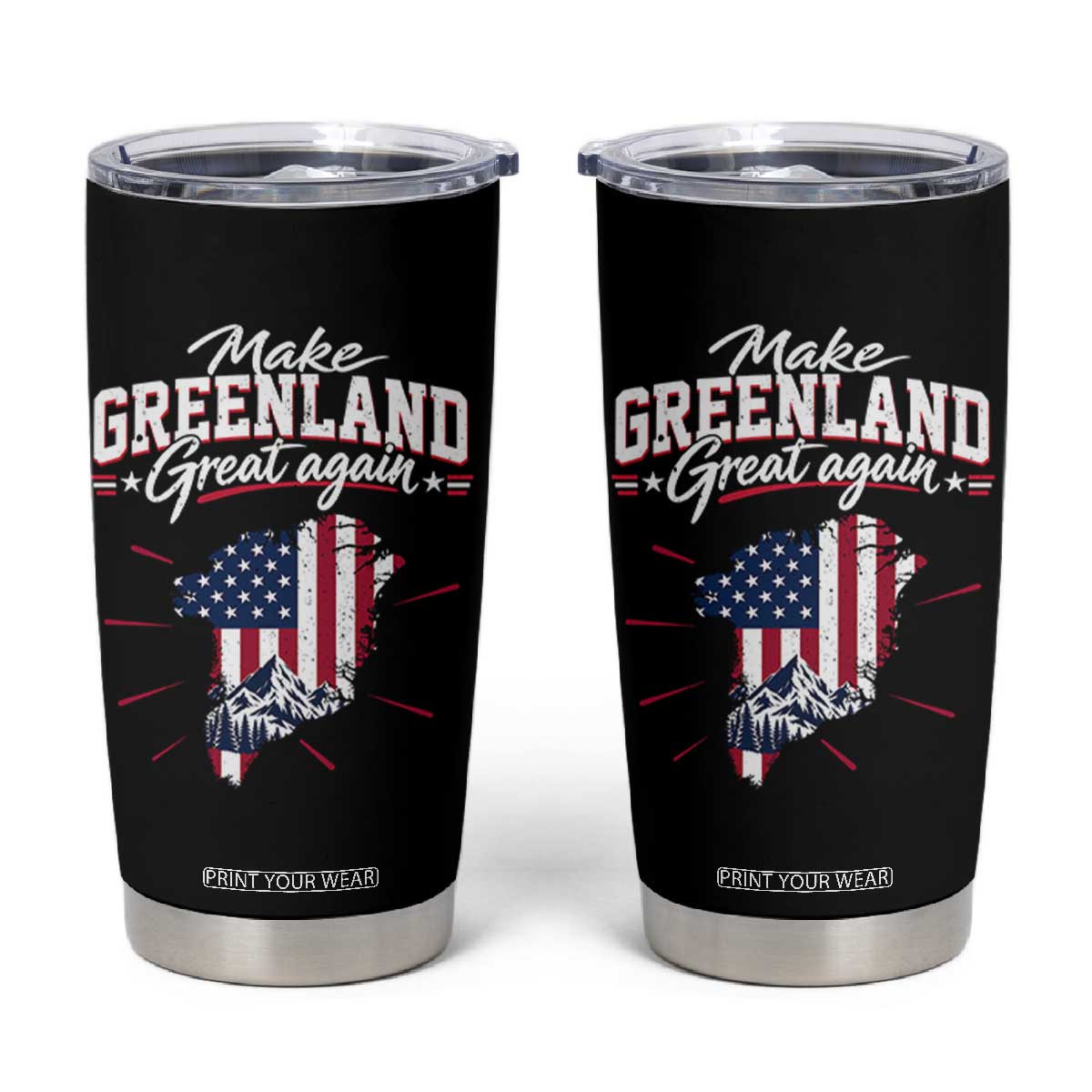 Make Greenland Great Again MGGA Map USA Flag Tumbler Cup Patriotic Mountain Landscape Country Graphic