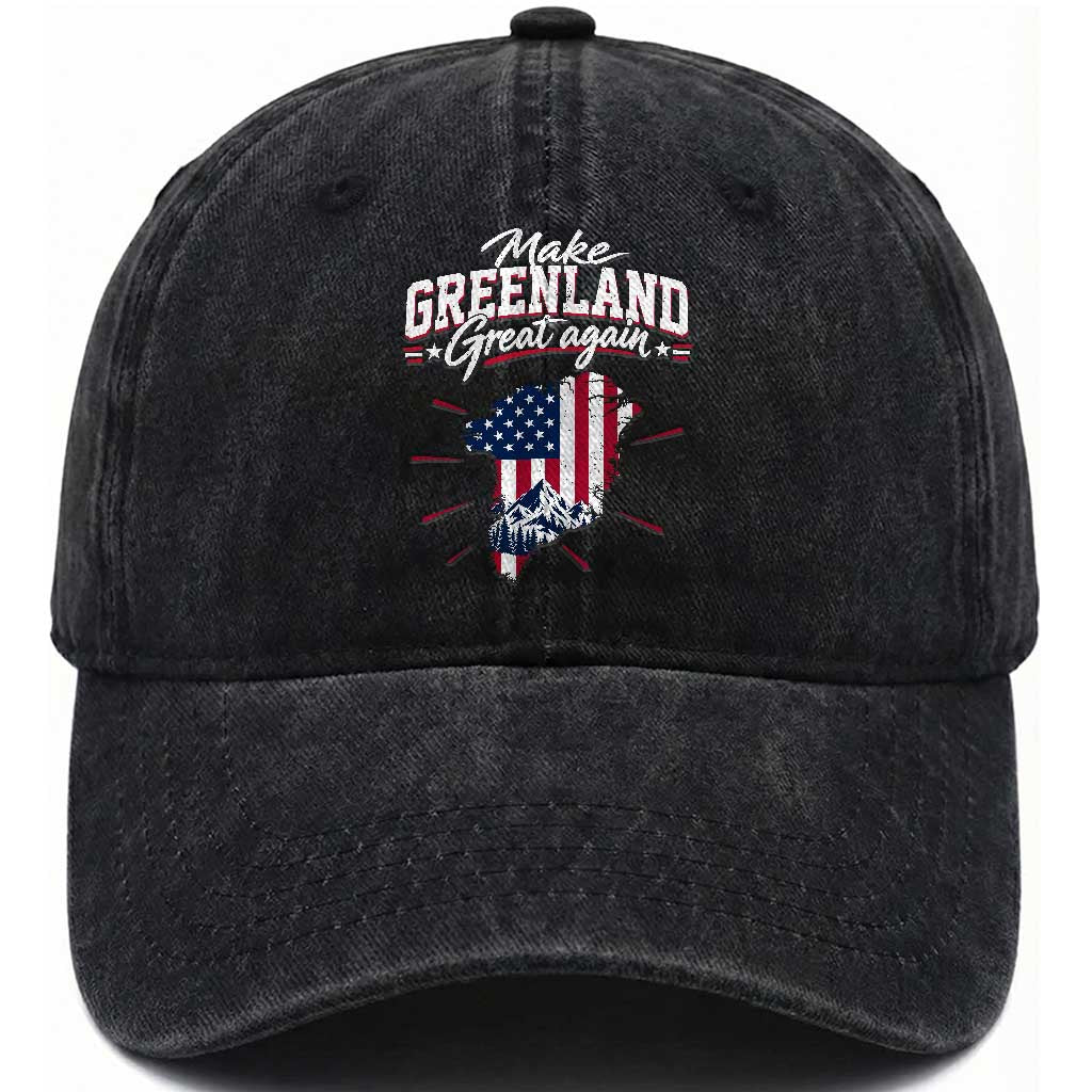 Make Greenland Great Again MGGA Map USA Flag Washed Cotton Baseball Cap Patriotic Mountain Landscape Country Graphic