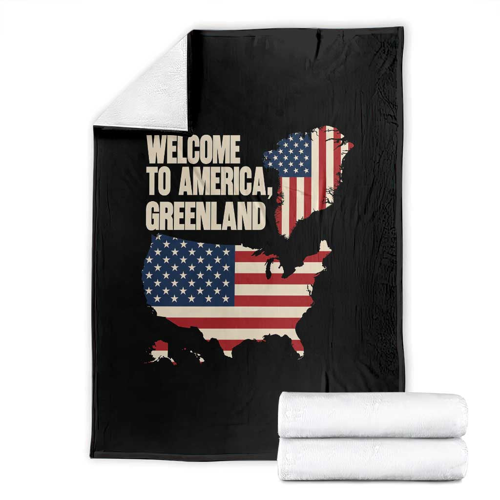 Welcome To America Greenland Map Graphic Throw Blanket Patriotic USA Flag Geographic Parody