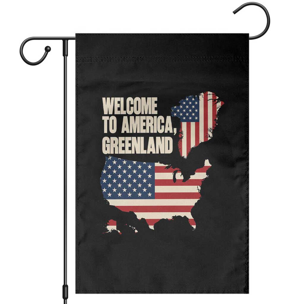 Welcome To America Greenland Map Graphic Garden Flag Patriotic USA Flag Geographic Parody