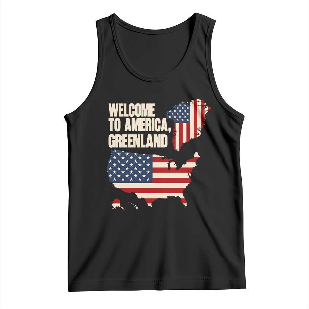 Welcome To America Greenland Map Graphic Tank Top Patriotic USA Flag Geographic Parody