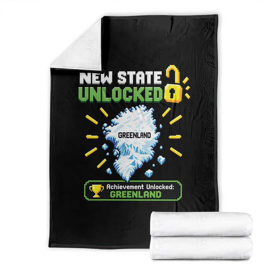 New State Unlocked Greenland Pixel Art Map Throw Blanket Funny Geographic Parody Retro Gamer Achievement Graphic
