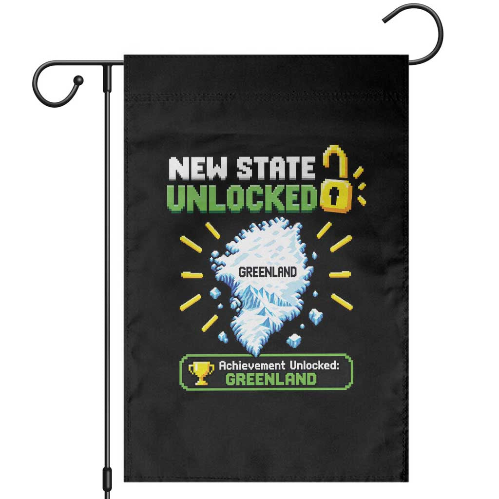 New State Unlocked Greenland Pixel Art Map Garden Flag Funny Geographic Parody Retro Gamer Achievement Graphic