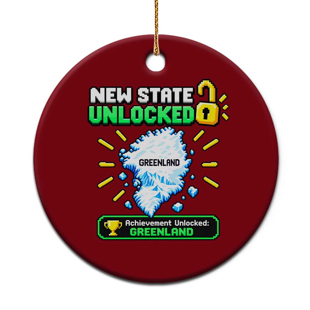New State Unlocked Greenland Pixel Art Map Ceramic Ornament Funny Geographic Parody Retro Gamer Achievement Graphic