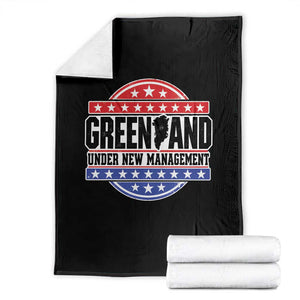 Greenland Under New Management Map Badge Graphic Throw Blanket Patriotic Red White and Blue Stars Emblem