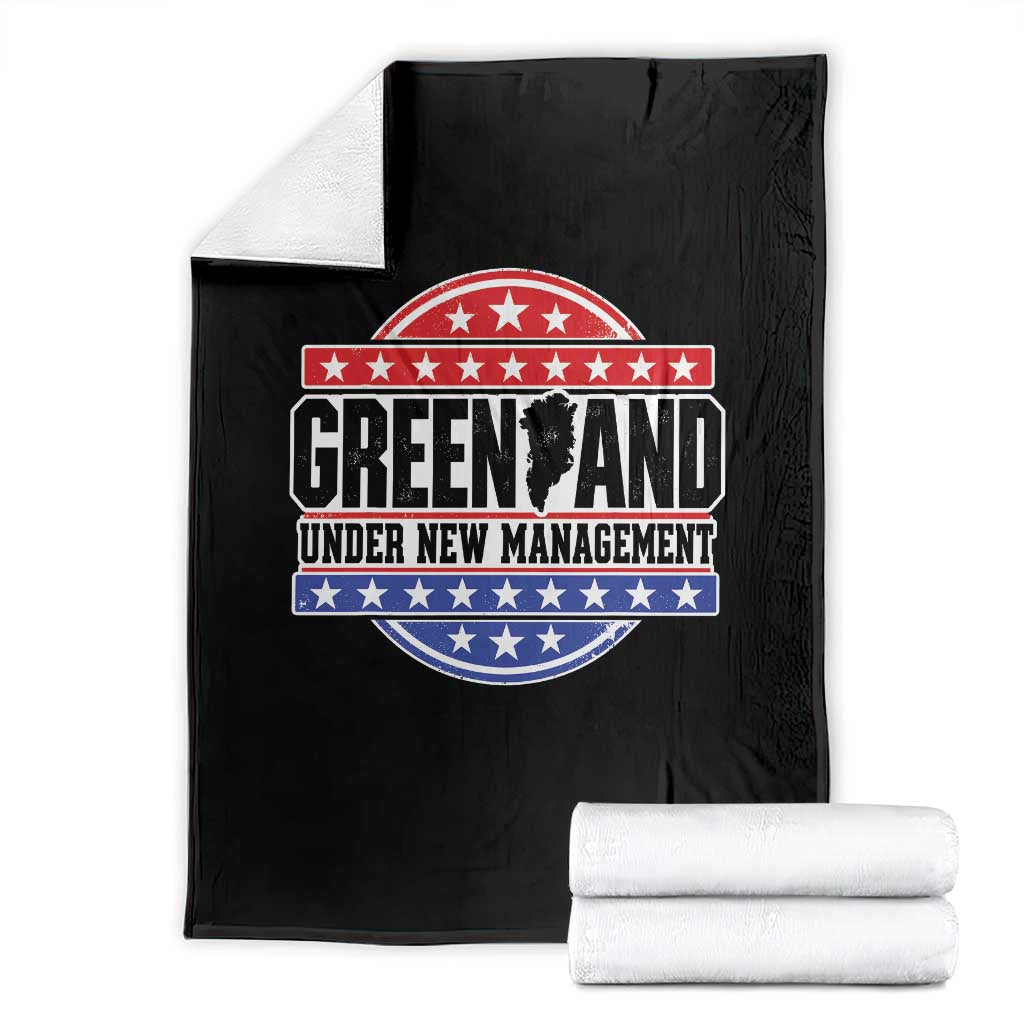 Greenland Under New Management Map Badge Graphic Throw Blanket Patriotic Red White and Blue Stars Emblem