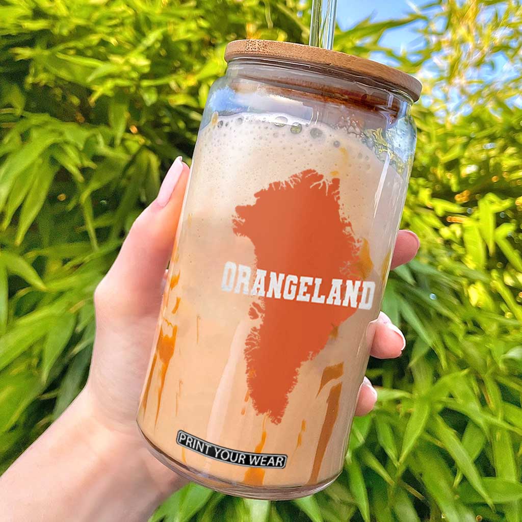 Orangeland Orange Greenland Map Silhouette Graphic Glass Can Funny Geographic Parody