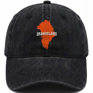 Orangeland Orange Greenland Map Silhouette Graphic Washed Cotton Baseball Cap Funny Geographic Parody