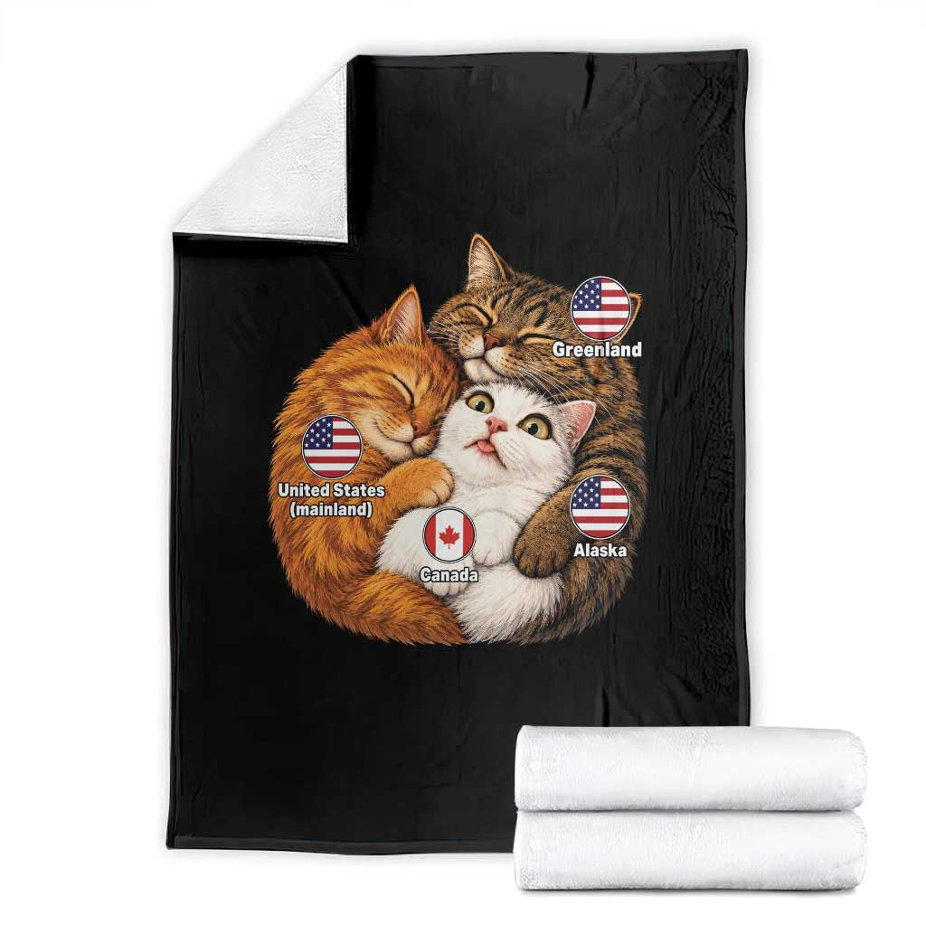 Canada Surrounded Country Alaska Greenland Funny Cats Hugging Parody Throw Blanket Geographic Satire Cute Cats Map Graphic