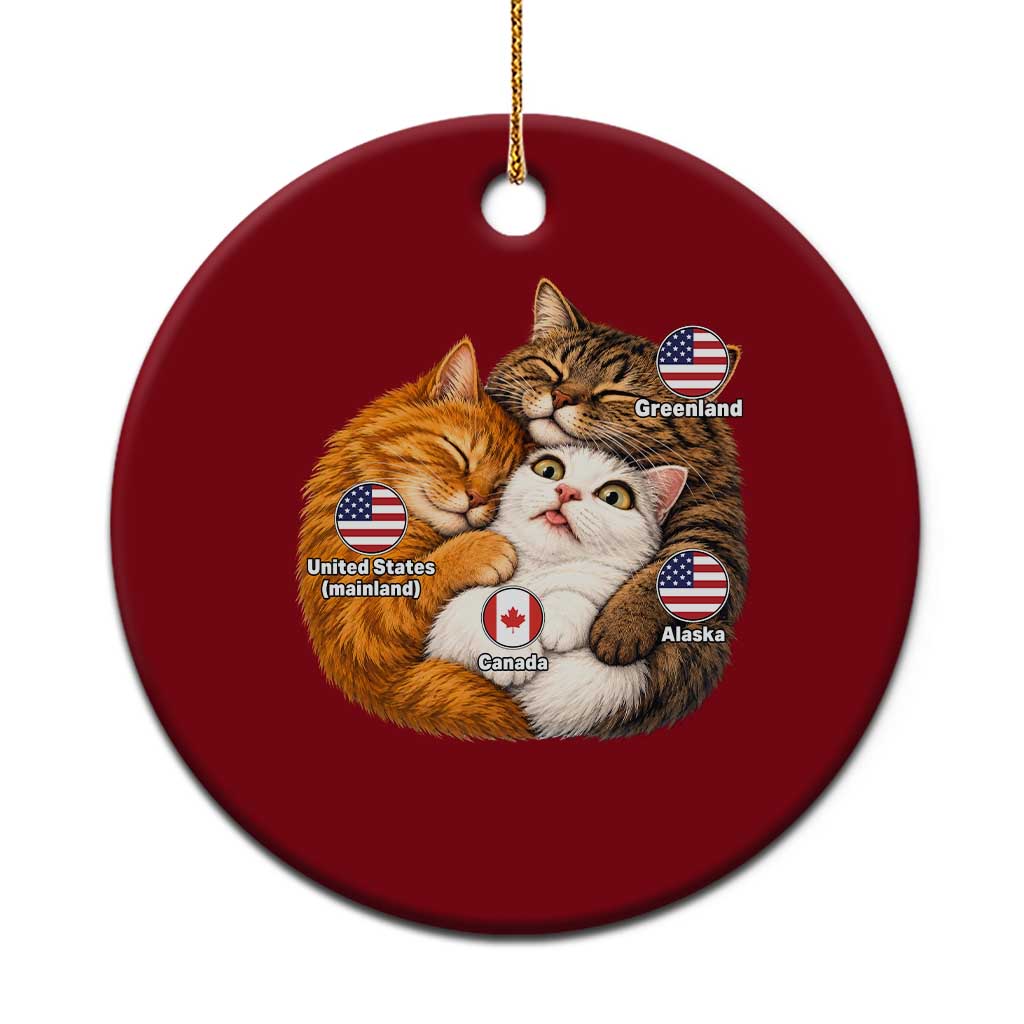 Canada Surrounded Country Alaska Greenland Funny Cats Hugging Parody Ceramic Ornament Geographic Satire Cute Cats Map Graphic
