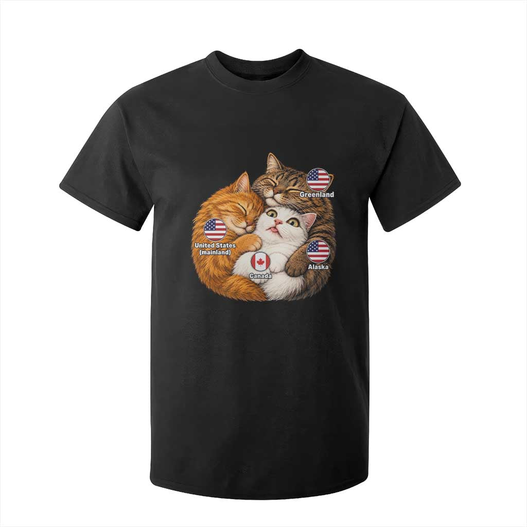 Canada Surrounded Country Alaska Greenland Funny Cats Hugging Parody T Shirt For Kid Geographic Satire Cute Cats Map Graphic