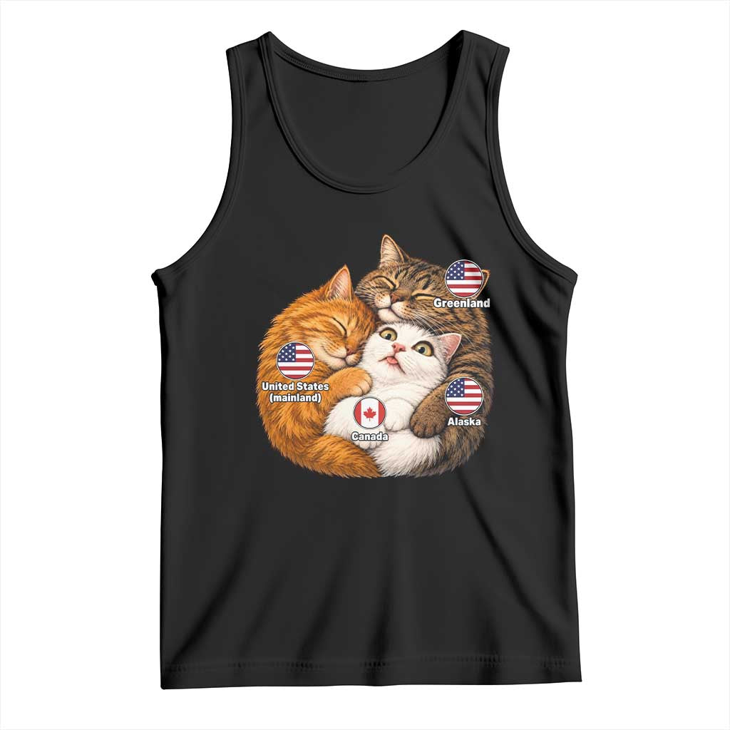 Canada Surrounded Country Alaska Greenland Funny Cats Hugging Parody Tank Top Geographic Satire Cute Cats Map Graphic