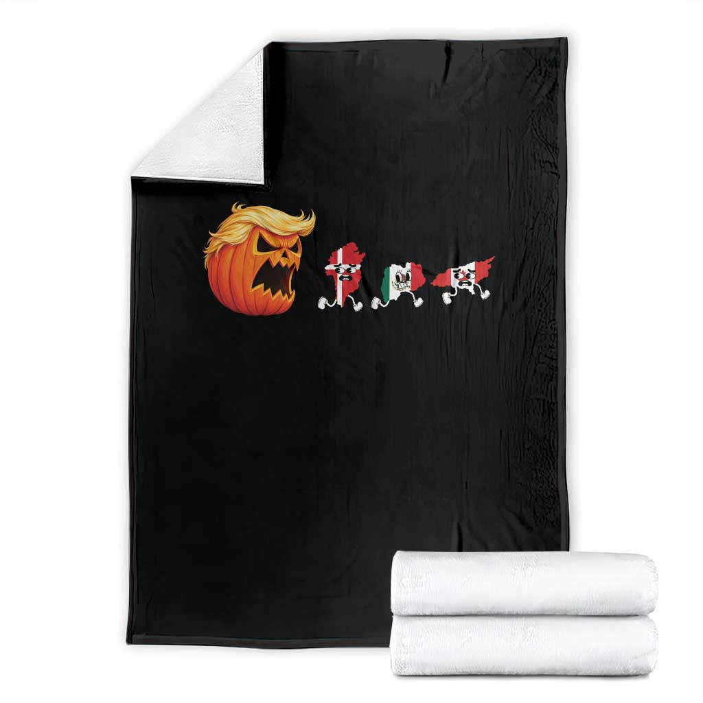 Sarcastic Orange Blonde Pumpkin Chasing Greenland Mexico Canada Graphic Throw Blanket Funny Running Country Map Flags Halloween