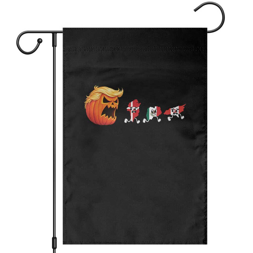 Sarcastic Orange Blonde Pumpkin Chasing Greenland Mexico Canada Graphic Garden Flag Funny Running Country Map Flags Halloween