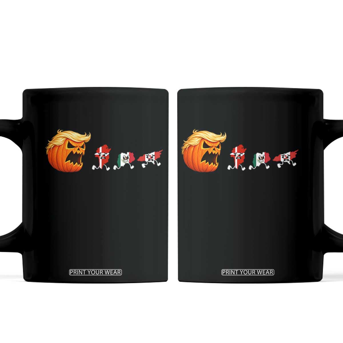 Sarcastic Orange Blonde Pumpkin Chasing Greenland Mexico Canada Graphic Coffee Mug Funny Running Country Map Flags Halloween