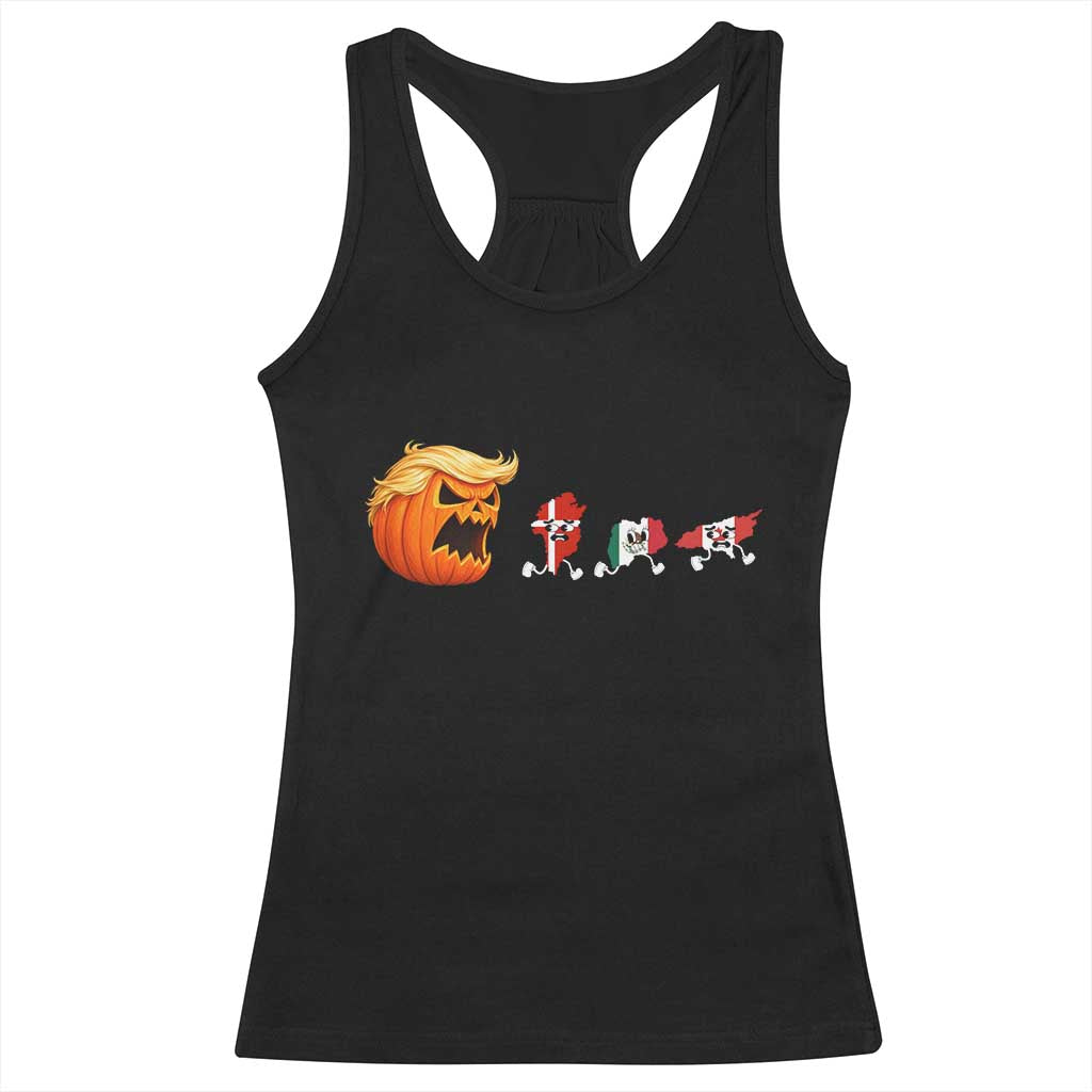 Sarcastic Orange Blonde Pumpkin Chasing Greenland Mexico Canada Graphic Racerback Tank Top Funny Running Country Map Flags Halloween