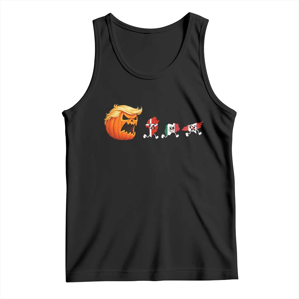Sarcastic Orange Blonde Pumpkin Chasing Greenland Mexico Canada Graphic Tank Top Funny Running Country Map Flags Halloween