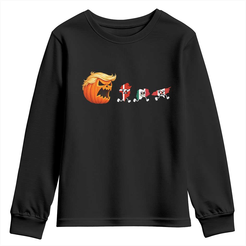 Sarcastic Orange Blonde Pumpkin Chasing Greenland Mexico Canada Graphic Youth Sweatshirt Funny Running Country Map Flags Halloween