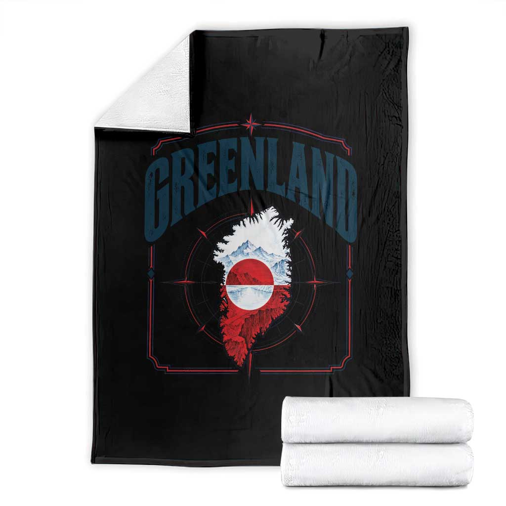 Greenland Flag Map Vintage Compass Graphic Throw Blanket Retro Geographic Country Pride