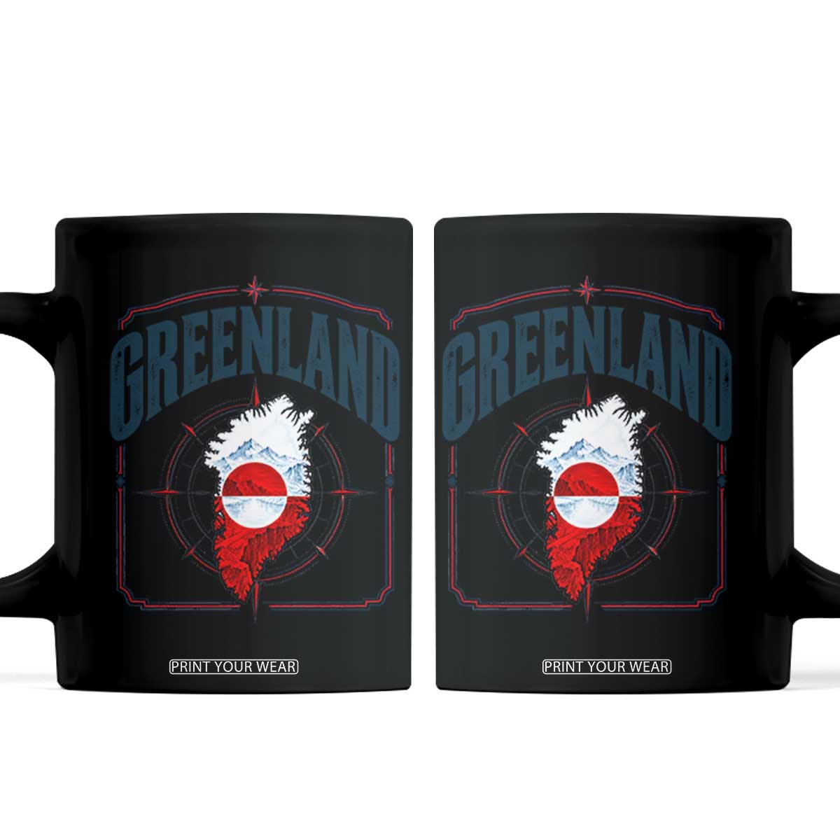 Greenland Flag Map Vintage Compass Graphic Coffee Mug Retro Geographic Country Pride