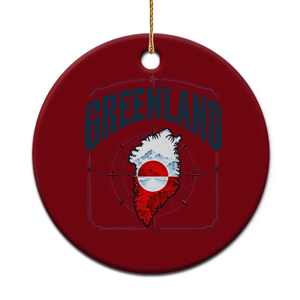 Greenland Flag Map Vintage Compass Graphic Ceramic Ornament Retro Geographic Country Pride