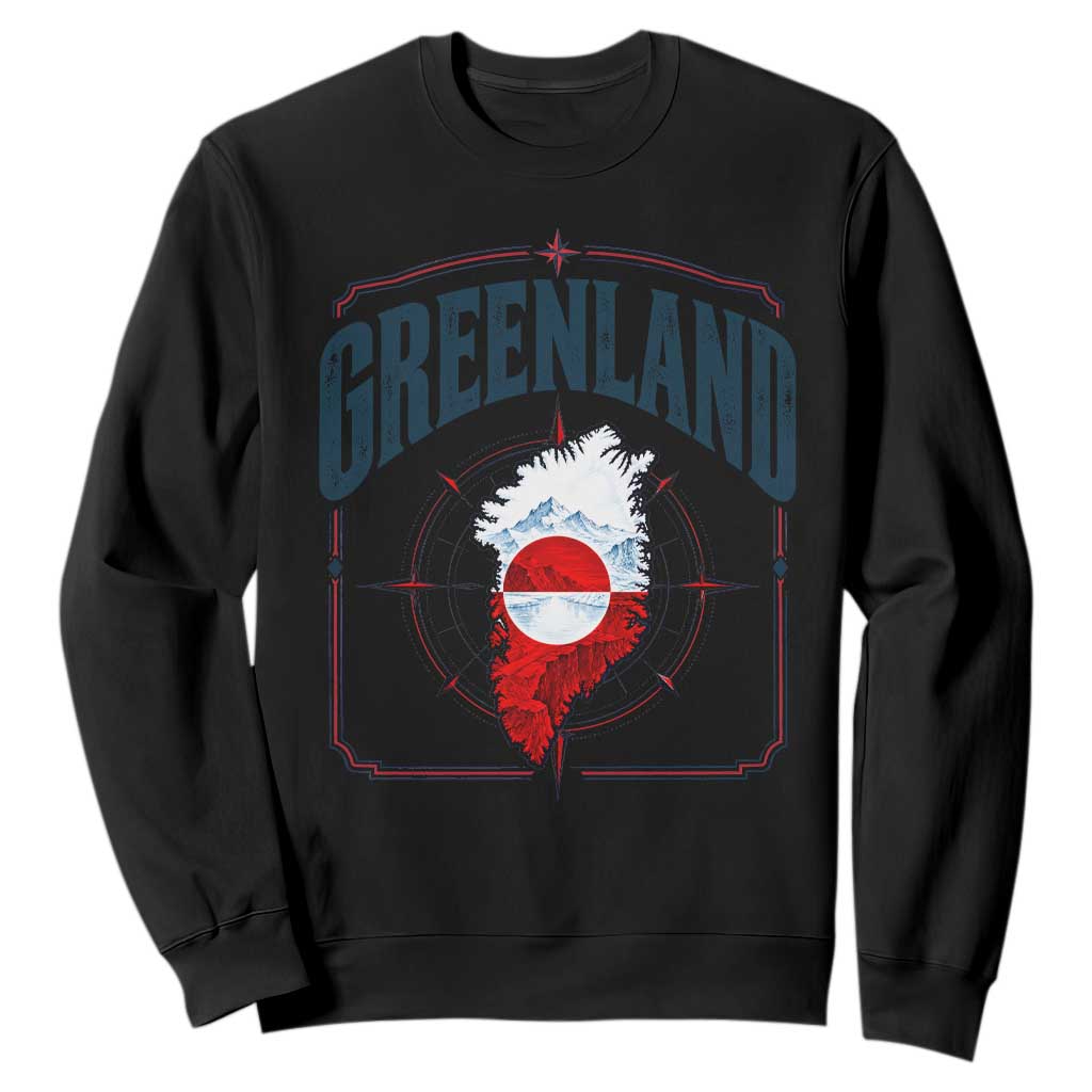 Greenland Flag Map Vintage Compass Graphic Sweatshirt Retro Geographic Country Pride
