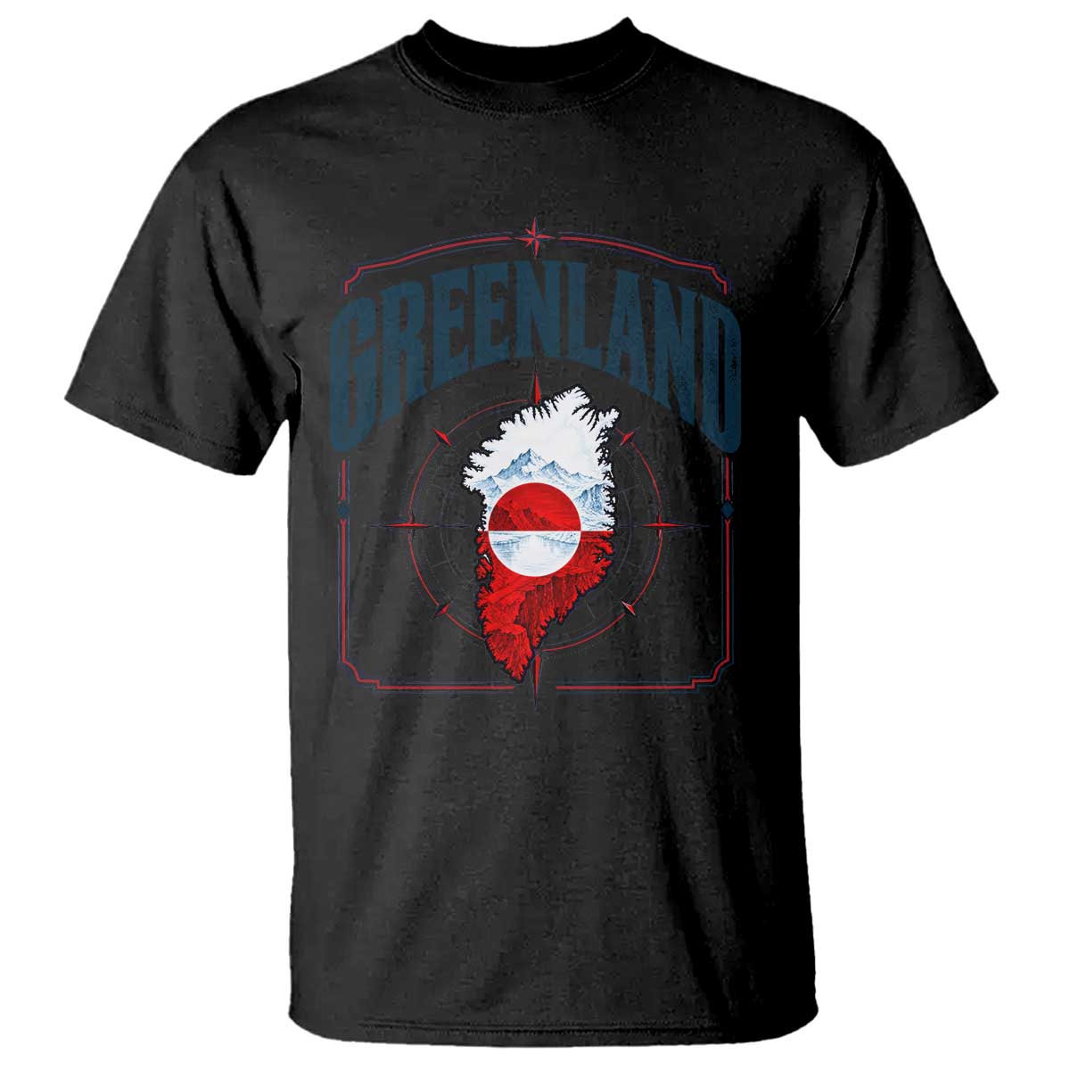 Greenland Flag Map Vintage Compass Graphic T Shirt Retro Geographic Country Pride
