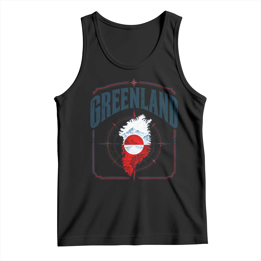 Greenland Flag Map Vintage Compass Graphic Tank Top Retro Geographic Country Pride