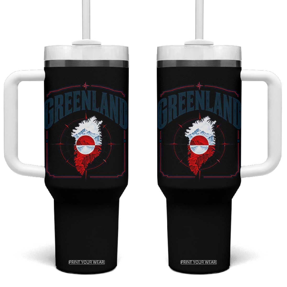 Greenland Flag Map Vintage Compass Graphic Tumbler With Handle Retro Geographic Country Pride