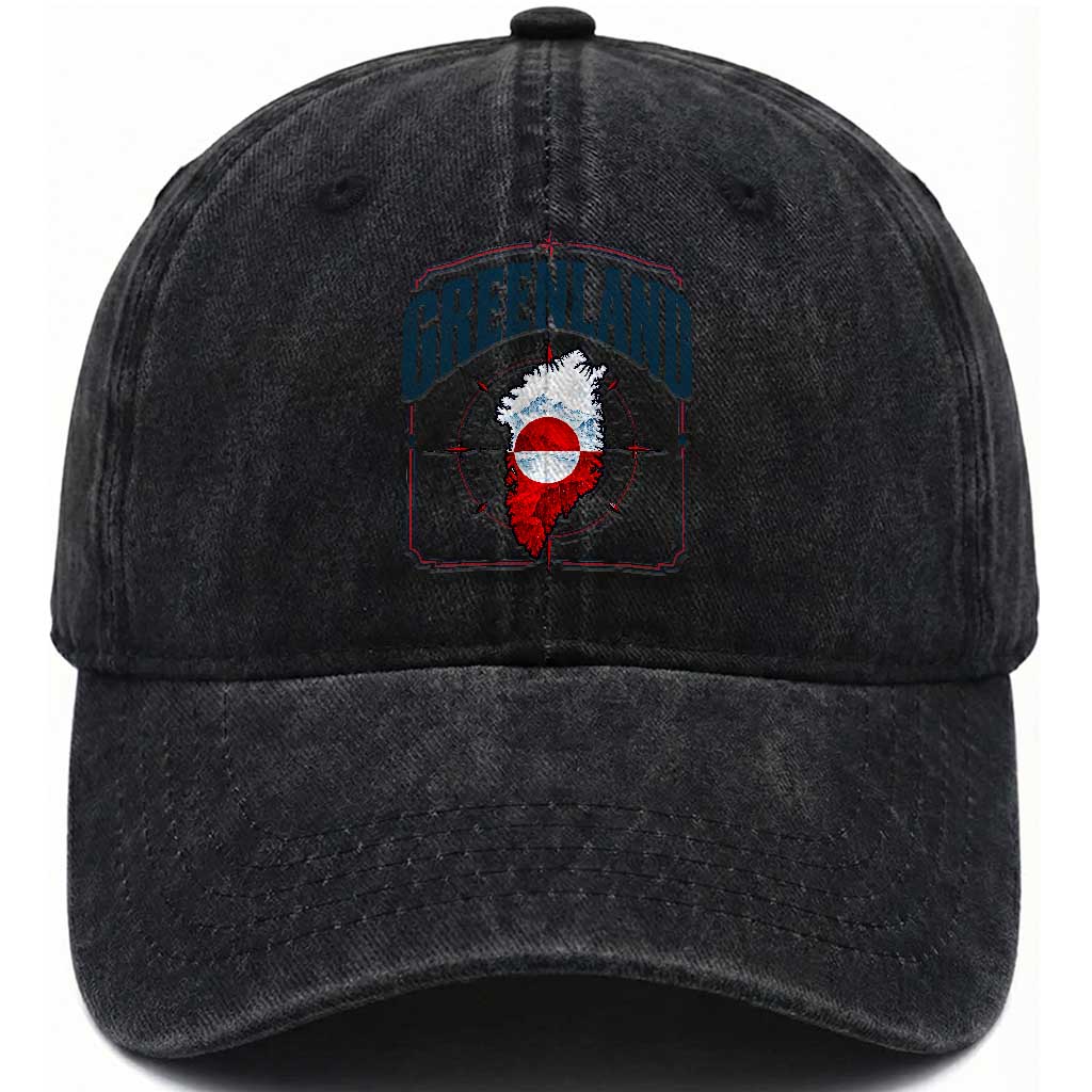 Greenland Flag Map Vintage Compass Graphic Washed Cotton Baseball Cap Retro Geographic Country Pride