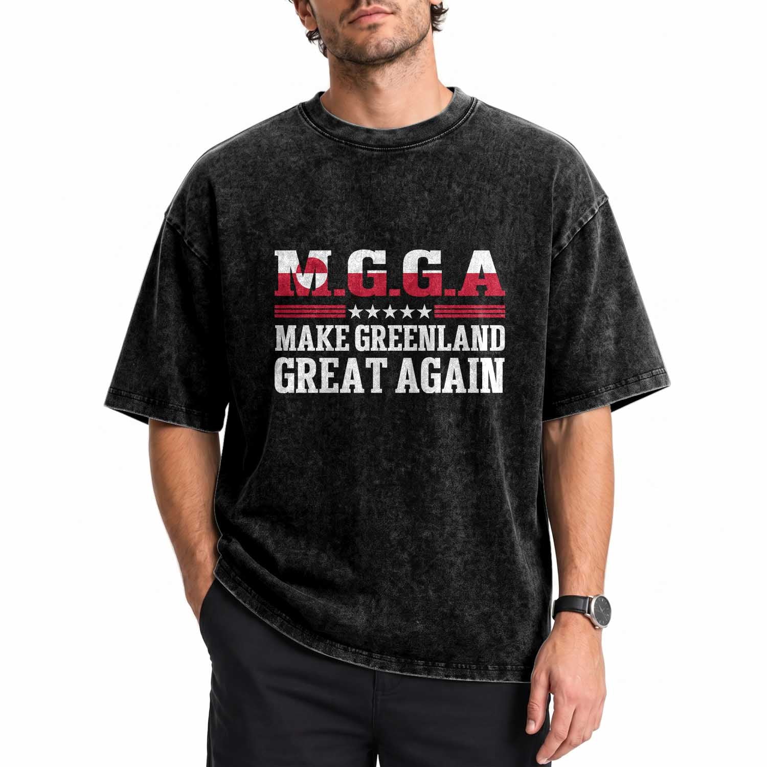 MGGA Make Greenland Great Again Flag Graphic Washed Cotton T-Shirt Patriotic Country Flag Geographical 2026 Satire